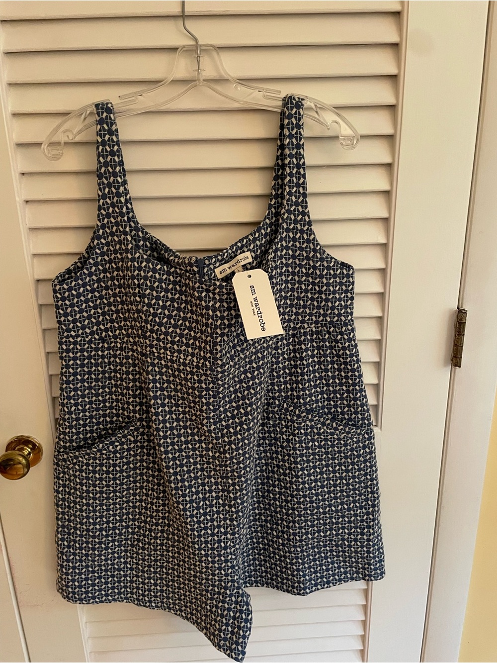 SM Wardrobe Blue & White Geometric Pocket Romper